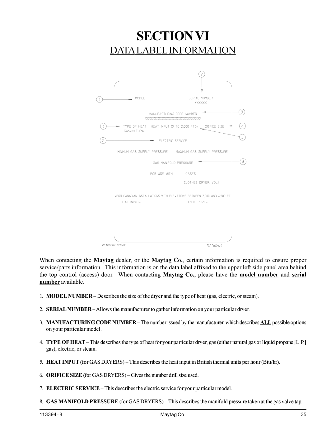 American Dryer Corp MDG75MNV, MDG75PNH installation manual Data Label Information 