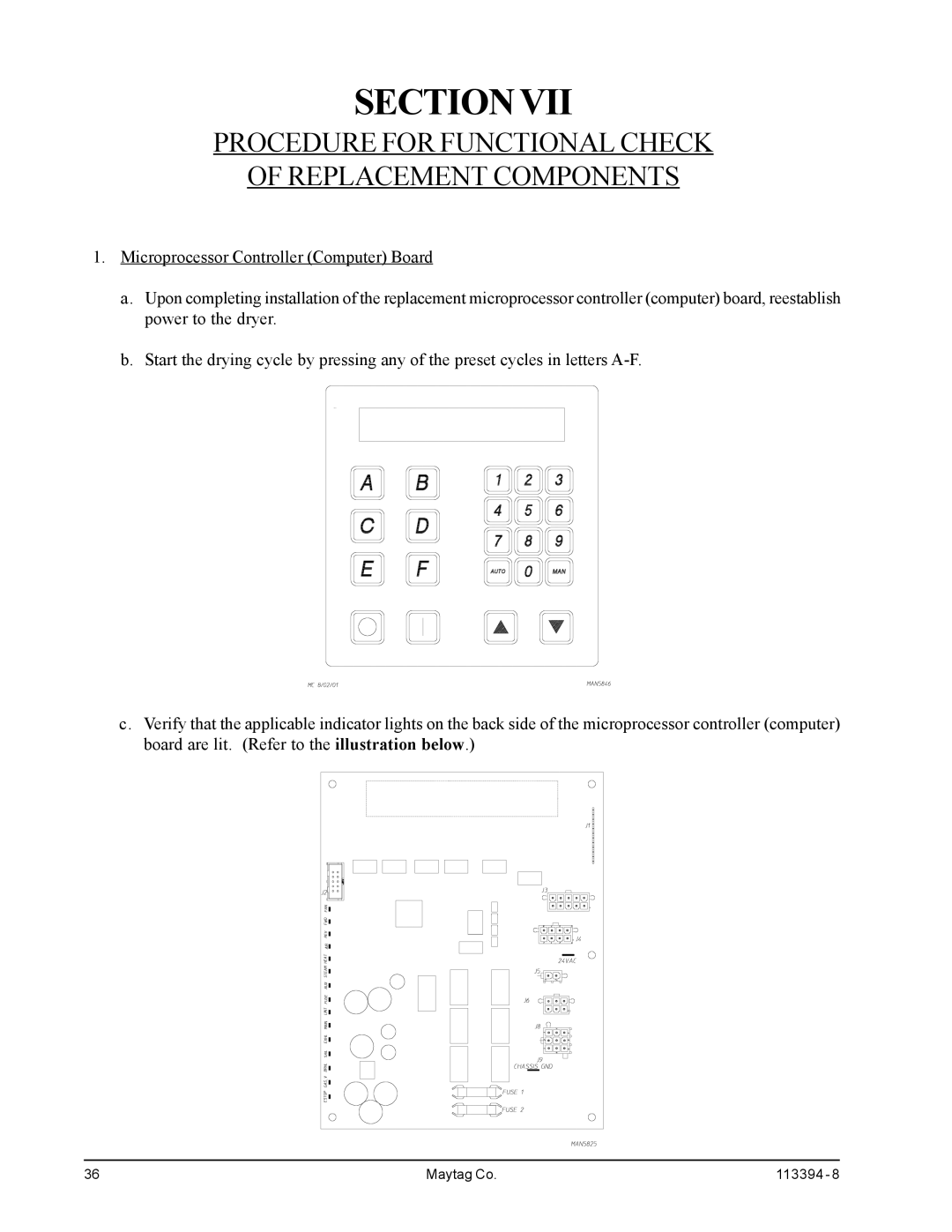 American Dryer Corp MDG75PNH, MDG75MNV installation manual Sectionvii, Procedure for Functional Check Replacement Components 