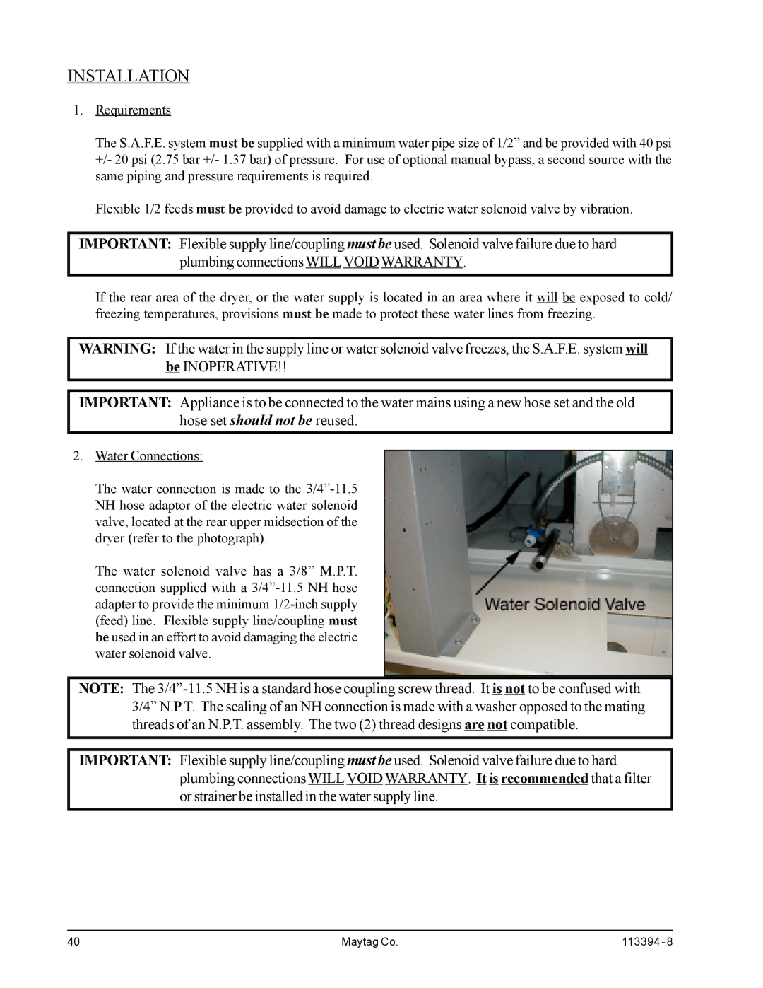 American Dryer Corp MDG75PNH, MDG75MNV installation manual Installation 