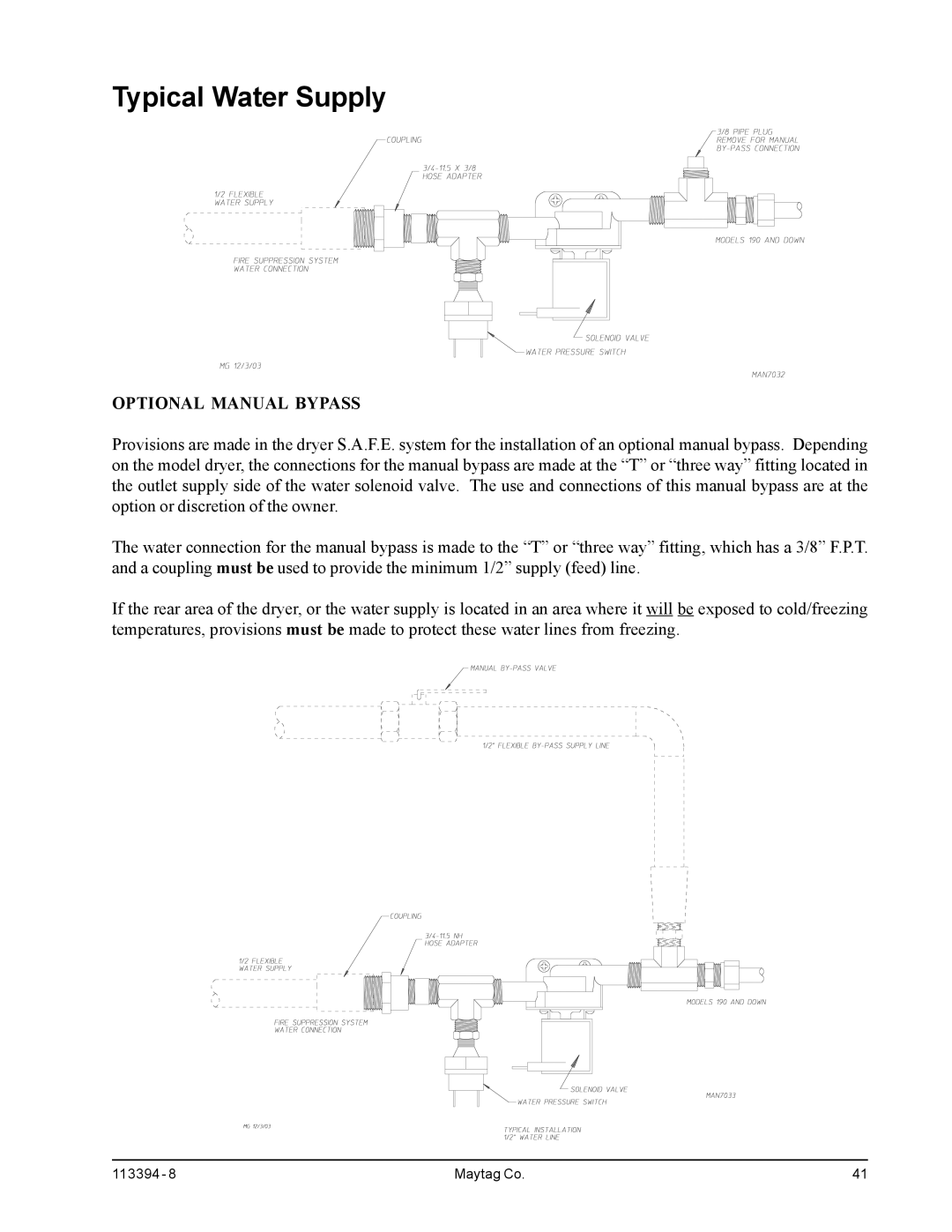 American Dryer Corp MDG75MNV, MDG75PNH installation manual Typical Water Supply 