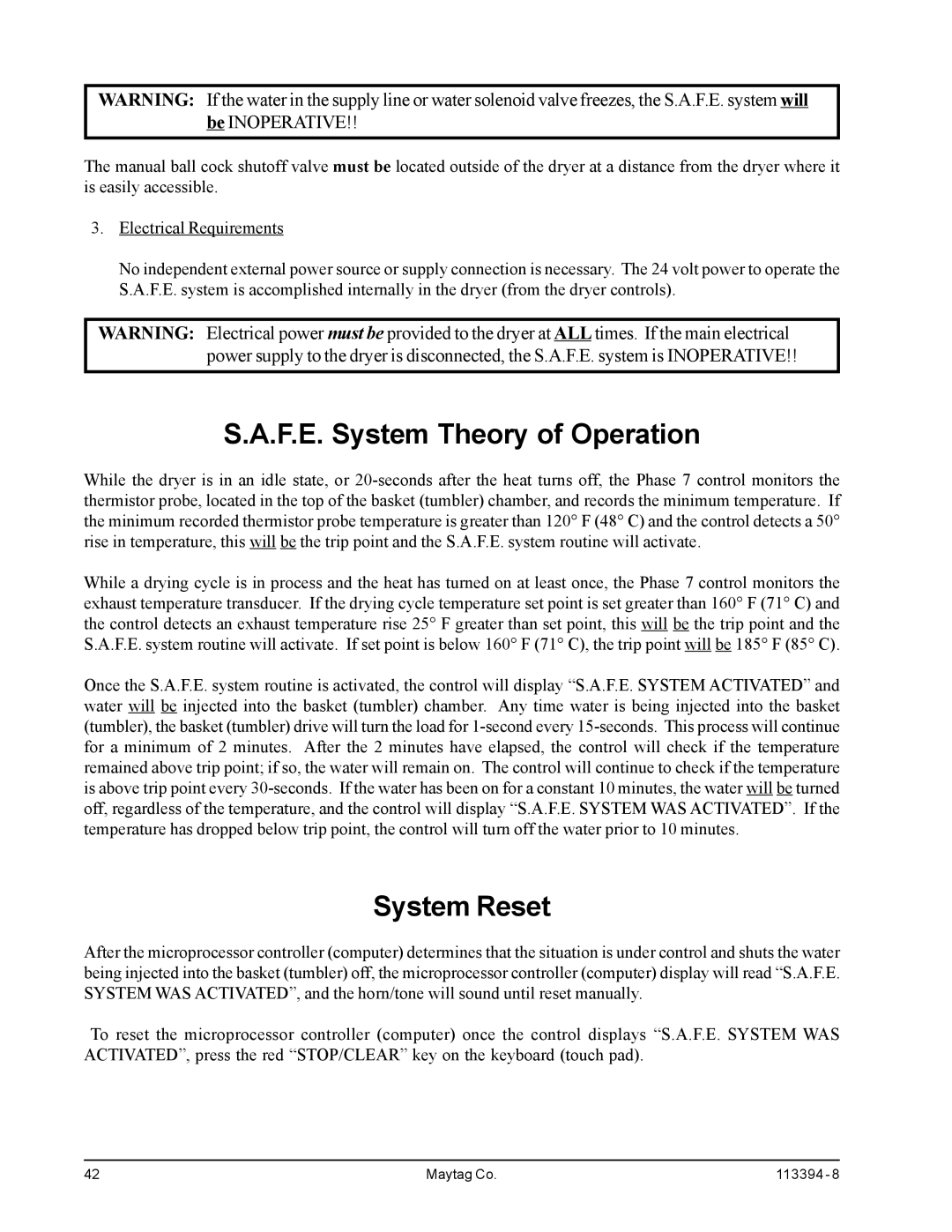 American Dryer Corp MDG75PNH, MDG75MNV installation manual F.E. System Theory of Operation 