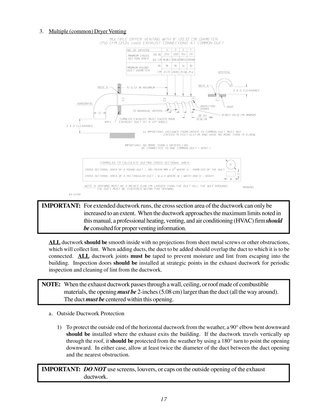 American Dryer Corp MDG75V installation manual Multiple common Dryer Venting 