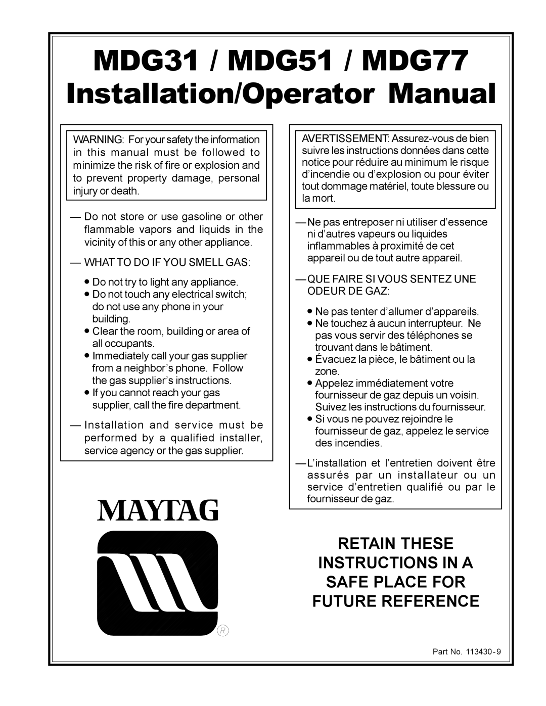 American Dryer Corp manual MDG31 / MDG51 / MDG77 Installation/Operator Manual 