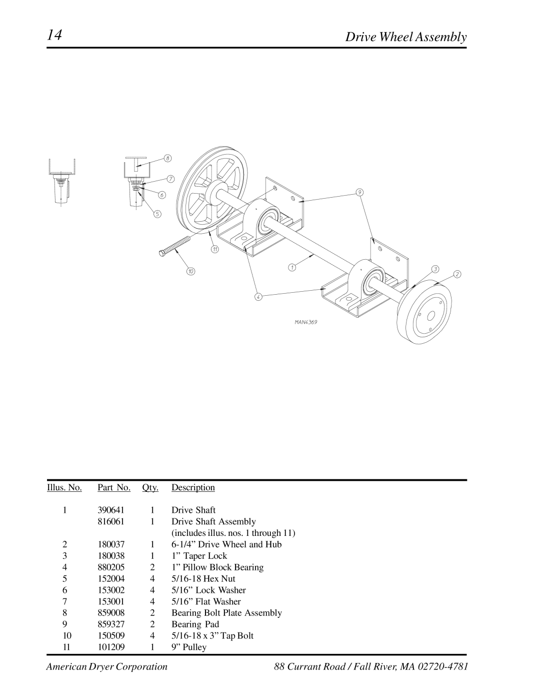 American Dryer Corp ML-122 manual Drive Wheel Assembly 