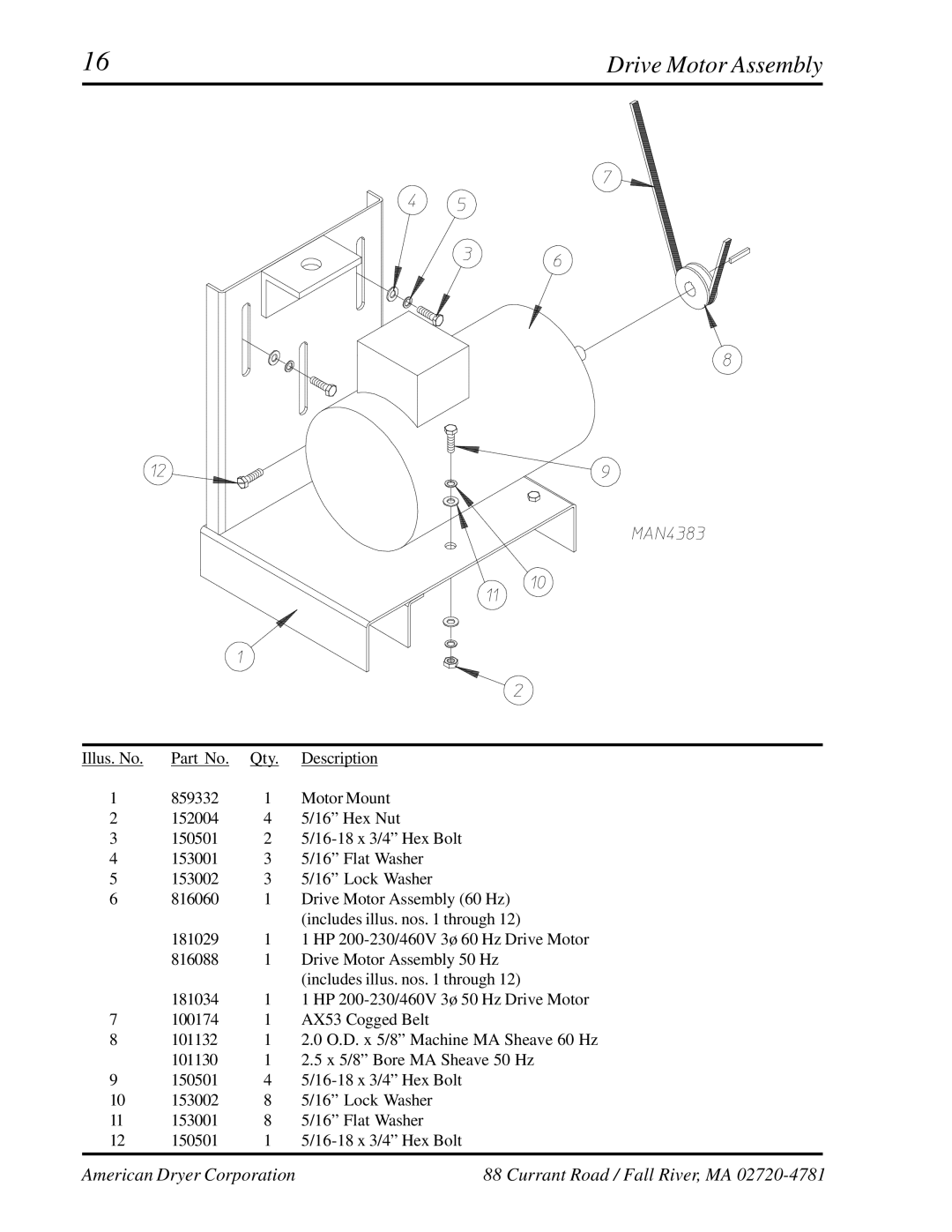 American Dryer Corp ML-122 manual Drive Motor Assembly 