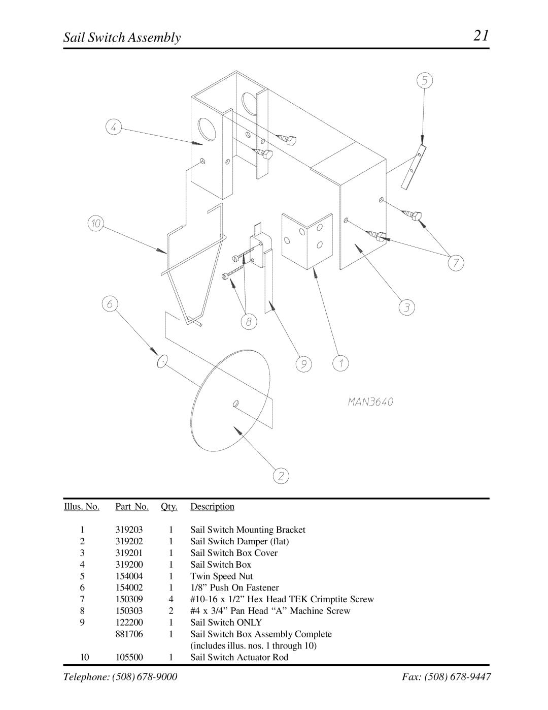 American Dryer Corp ML-122 manual Sail Switch Assembly 