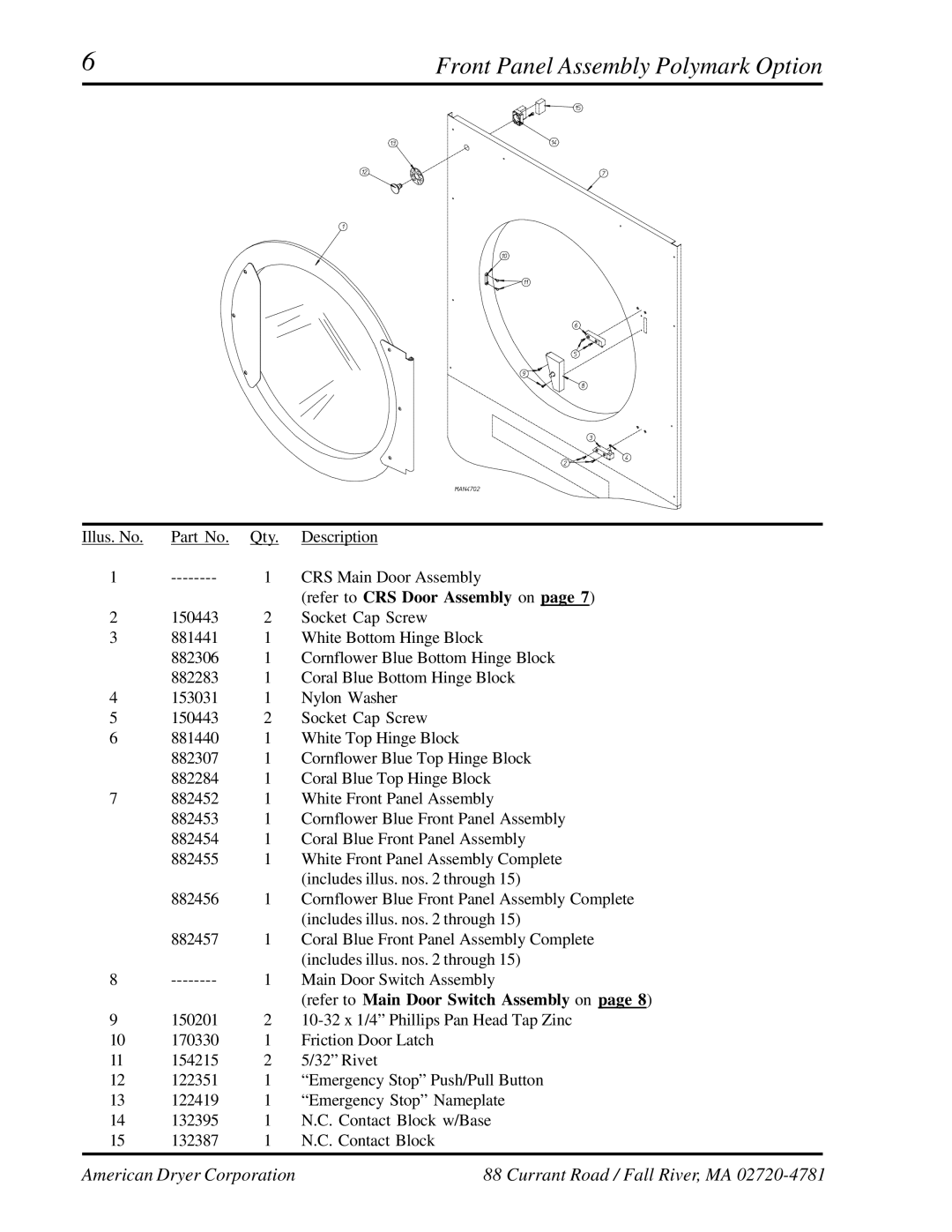 American Dryer Corp ML-122 manual Front Panel Assembly Polymark Option 