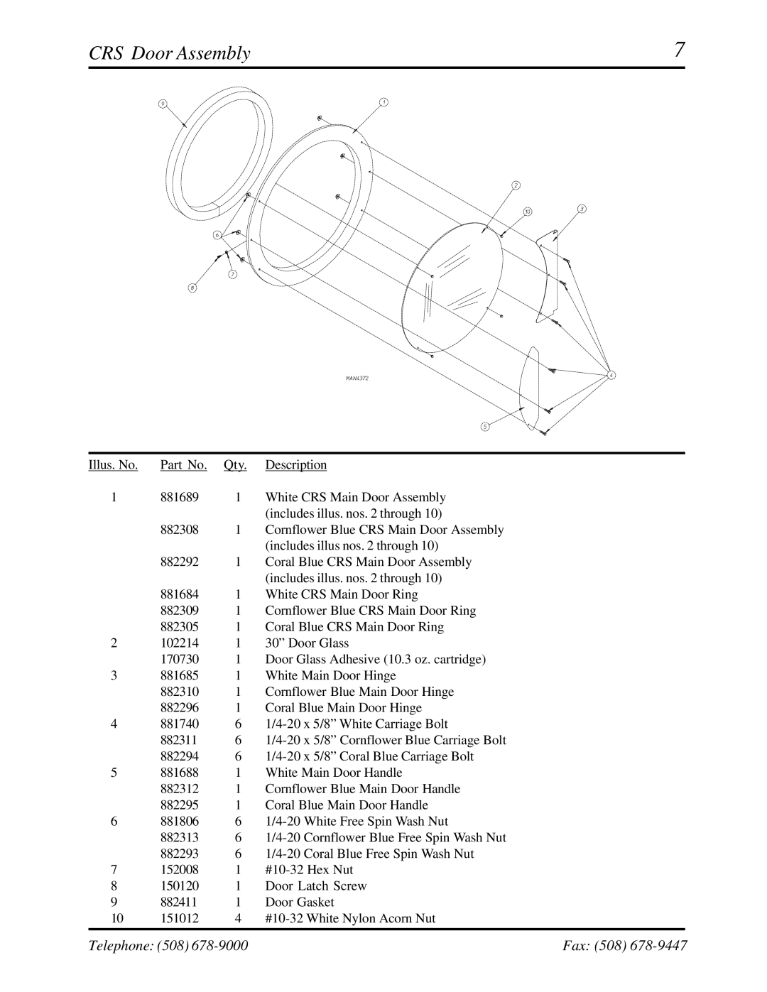 American Dryer Corp ML-122 manual CRS Door Assembly 