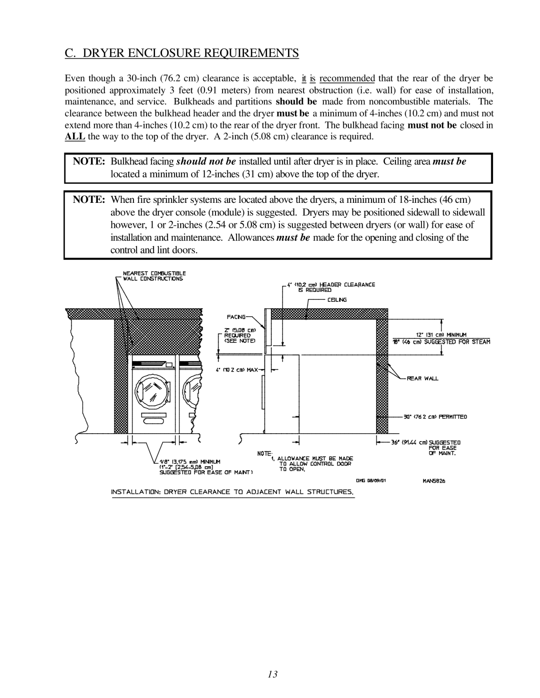 American Dryer Corp ML-122D installation manual Dryer Enclosure Requirements 