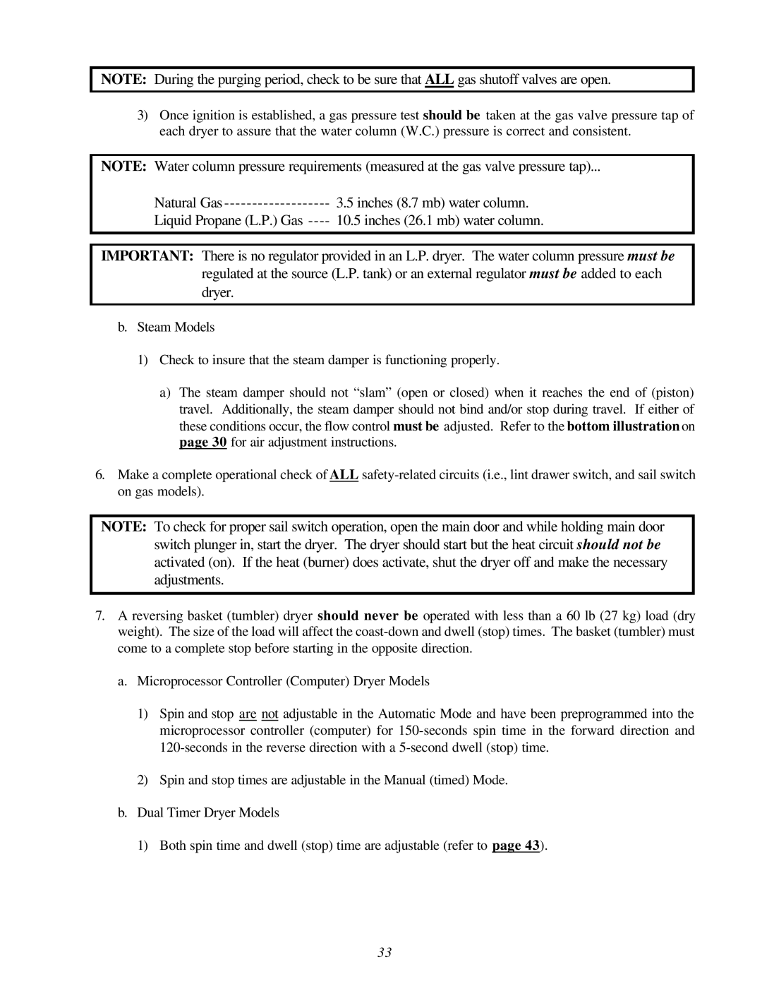 American Dryer Corp ML-122D installation manual Inches 26.1 mb water column 