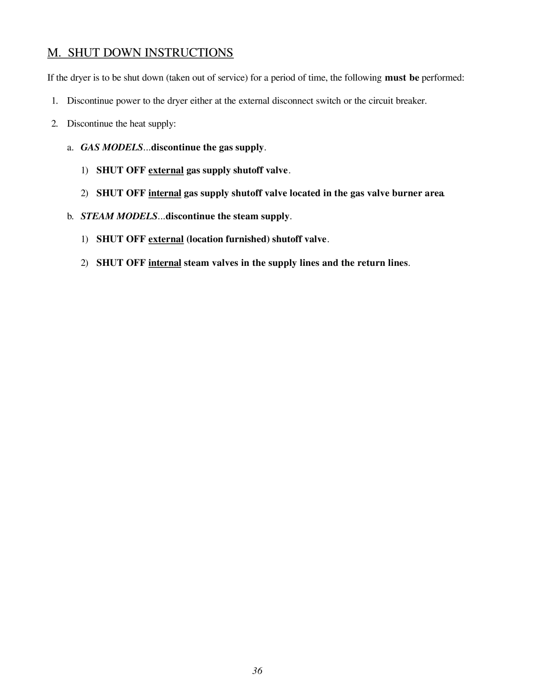 American Dryer Corp ML-122D installation manual Shut Down Instructions 