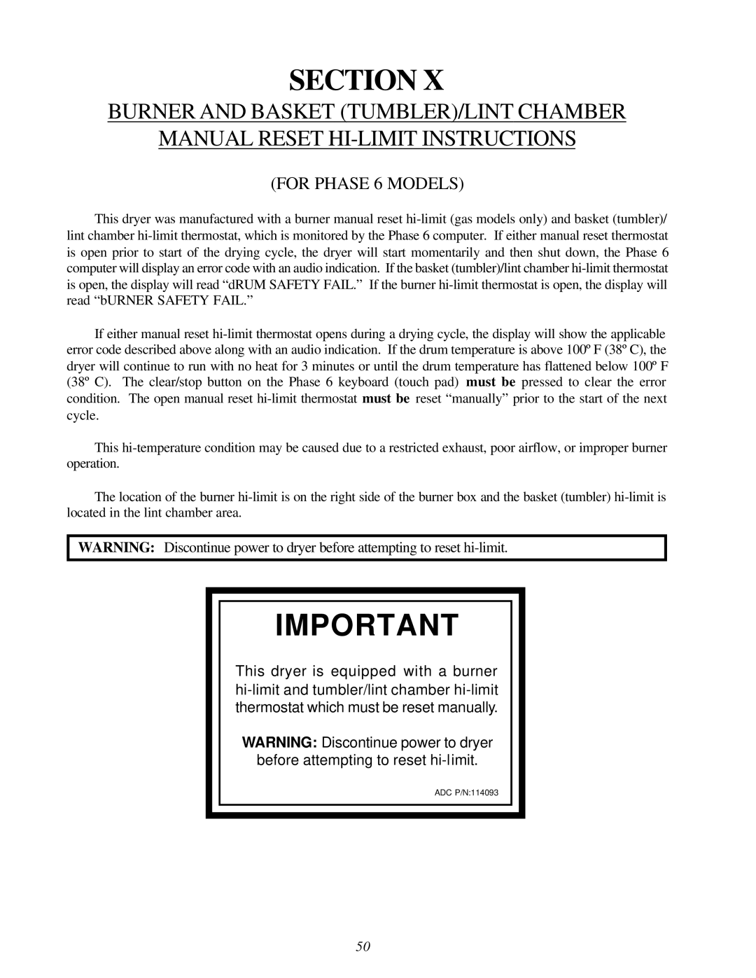 American Dryer Corp ML-122D installation manual For Phase 6 Models 