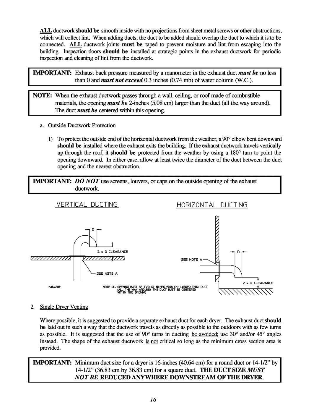 American Dryer Corp ML-122D installation manual a. Outside Ductwork Protection 
