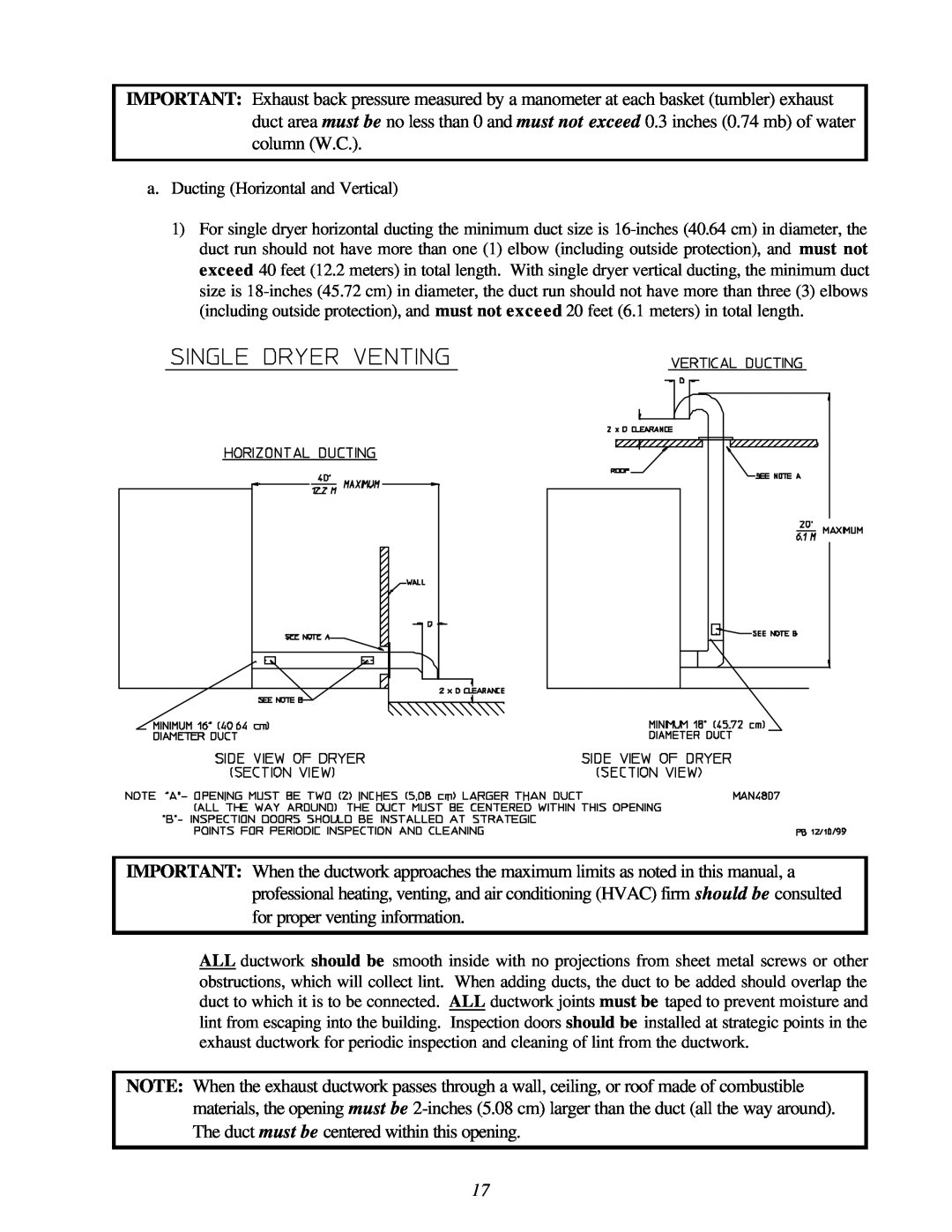American Dryer Corp ML-122D installation manual a. Ducting Horizontal and Vertical 