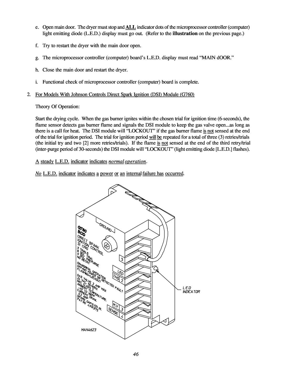 American Dryer Corp ML-122D installation manual f. Try to restart the dryer with the main door open 