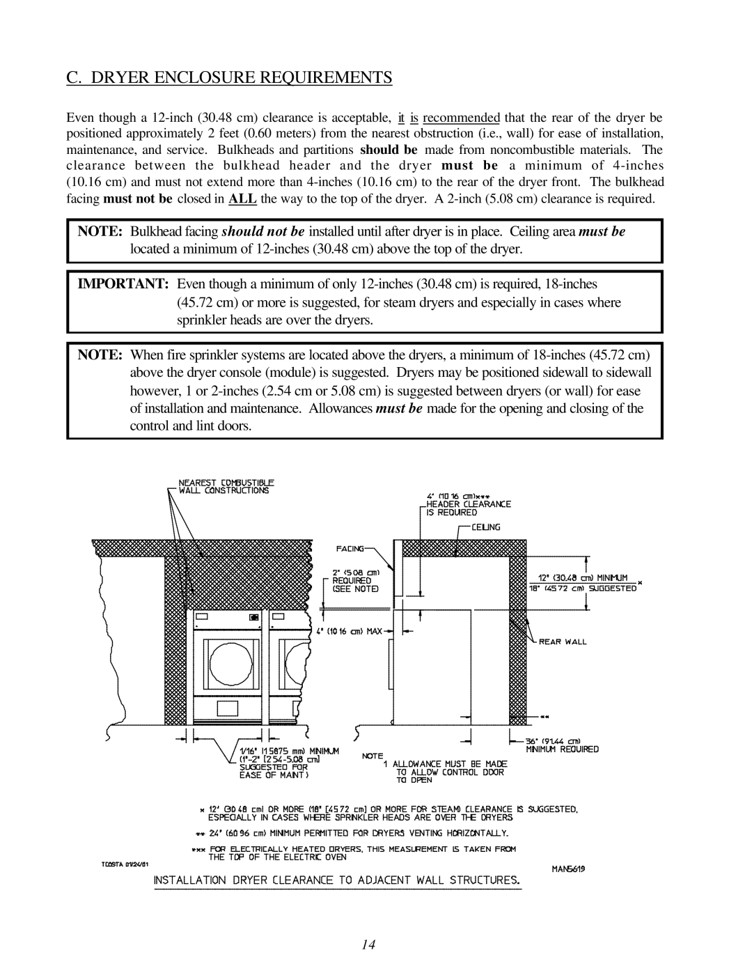 American Dryer Corp ML-130 II installation manual Dryer Enclosure Requirements 