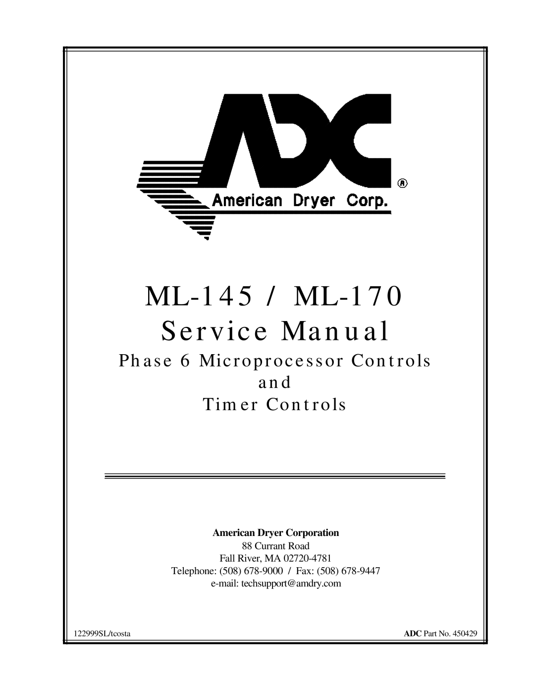 American Dryer Corp service manual ML-145 / ML-170, American Dryer Corporation 