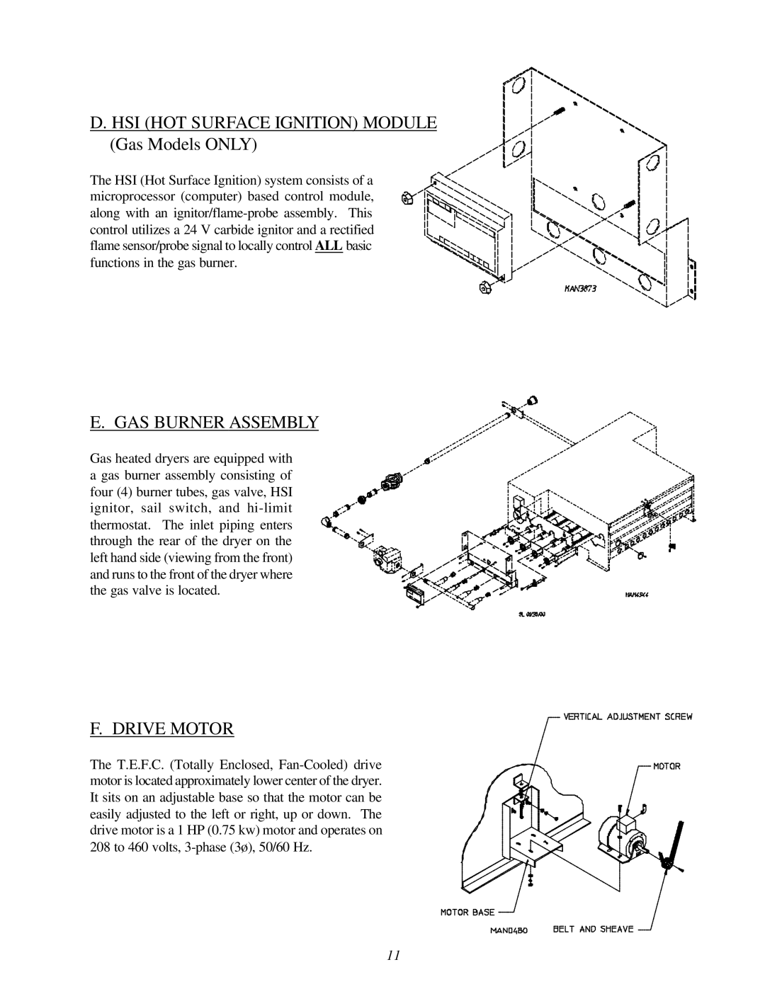 American Dryer Corp ML-145, ML-170 HSI HOT Surface Ignition Module, Gas Models only, GAS Burner Assembly, Drive Motor 