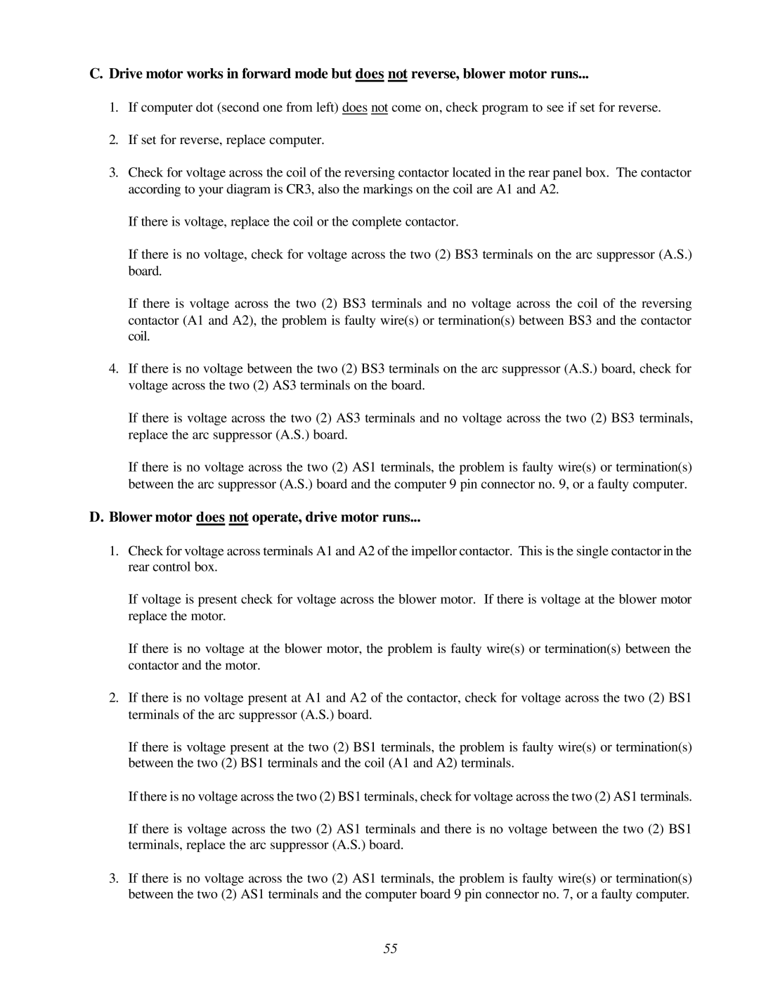 American Dryer Corp ML-145, ML-170 service manual Blower motor does not operate, drive motor runs 