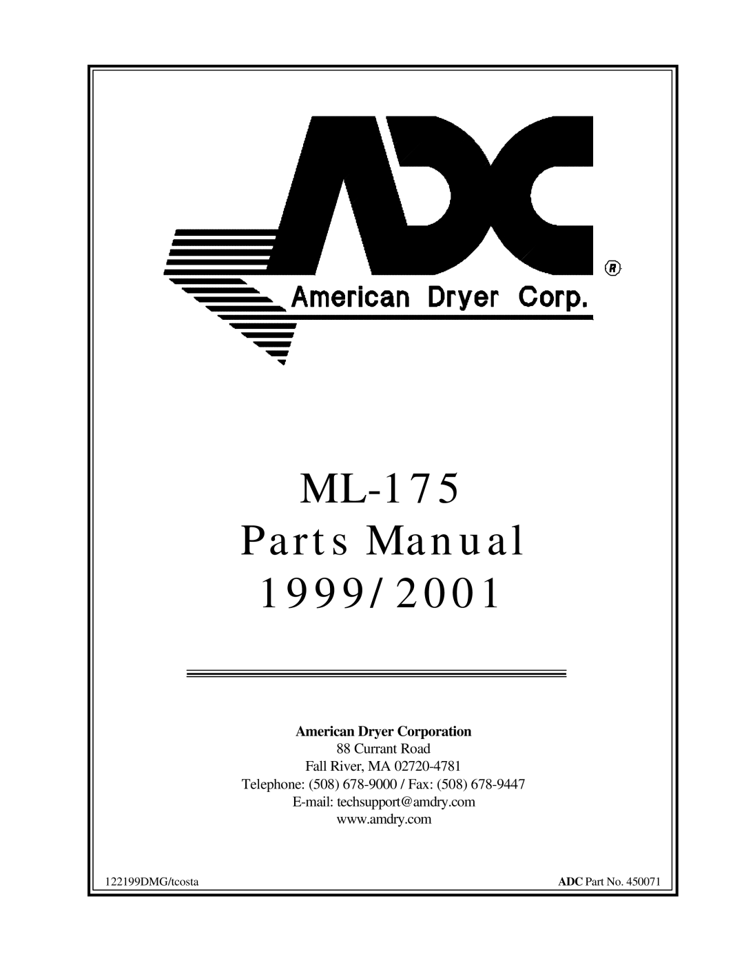 American Dryer Corp ML-175 manual 