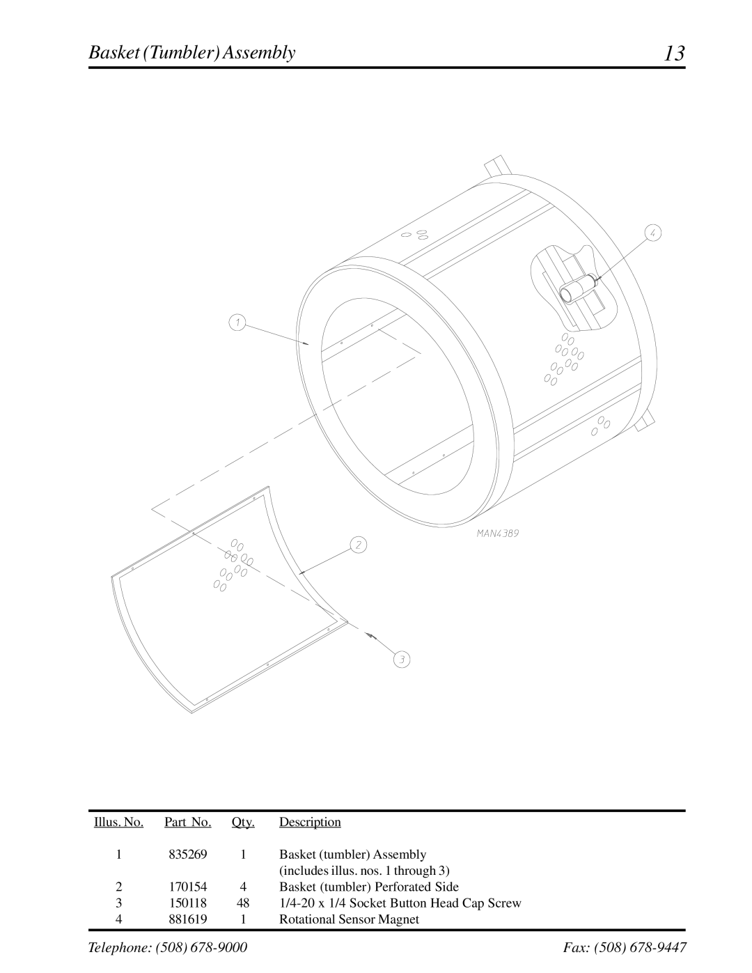 American Dryer Corp ML-175 manual Basket Tumbler Assembly 