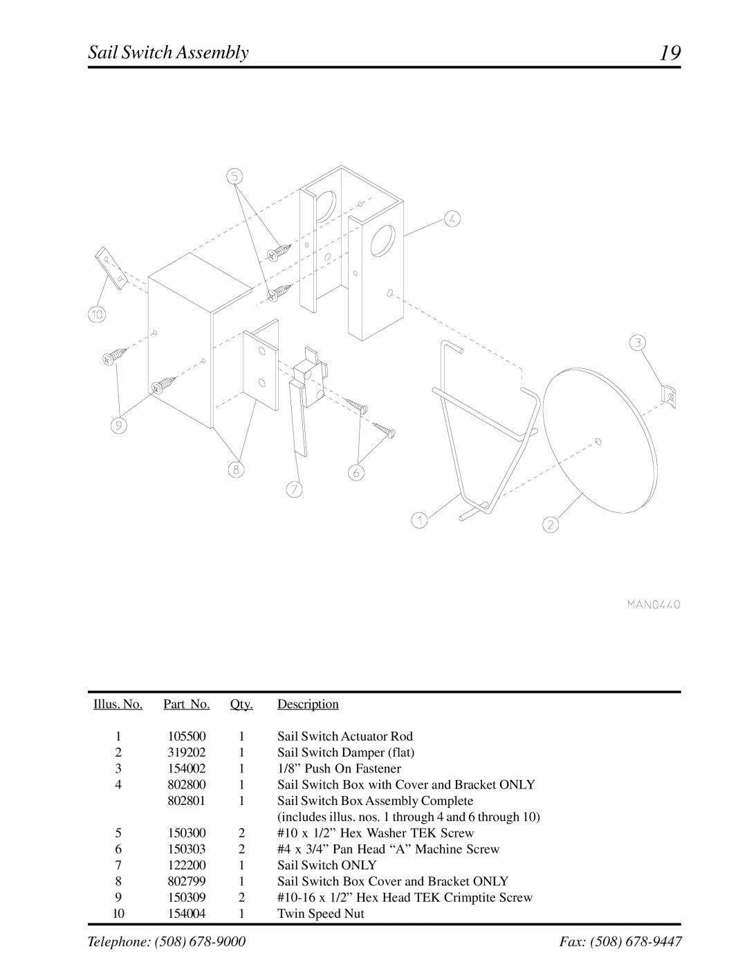 American Dryer Corp ML-175 manual Sail Switch Assembly 