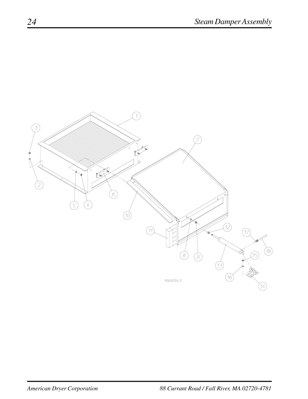 American Dryer Corp ML-175 manual Steam Damper Assembly 