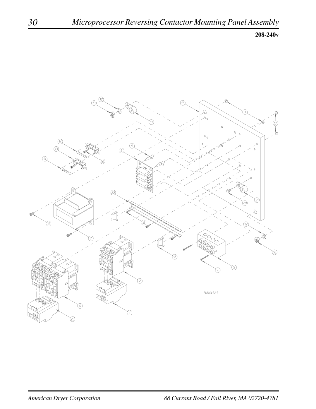 American Dryer Corp ML-175 manual Microprocessor Reversing Contactor Mounting Panel Assembly 