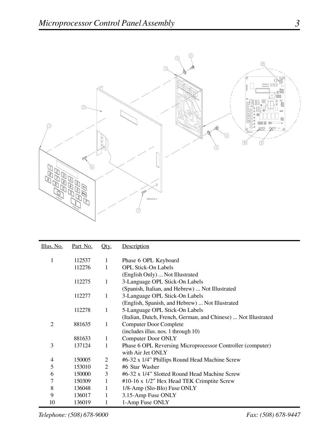 American Dryer Corp ML-175 manual Microprocessor Control Panel Assembly 