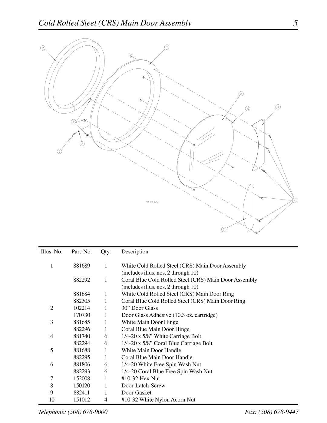 American Dryer Corp ML-175 manual Cold Rolled Steel CRS Main Door Assembly 