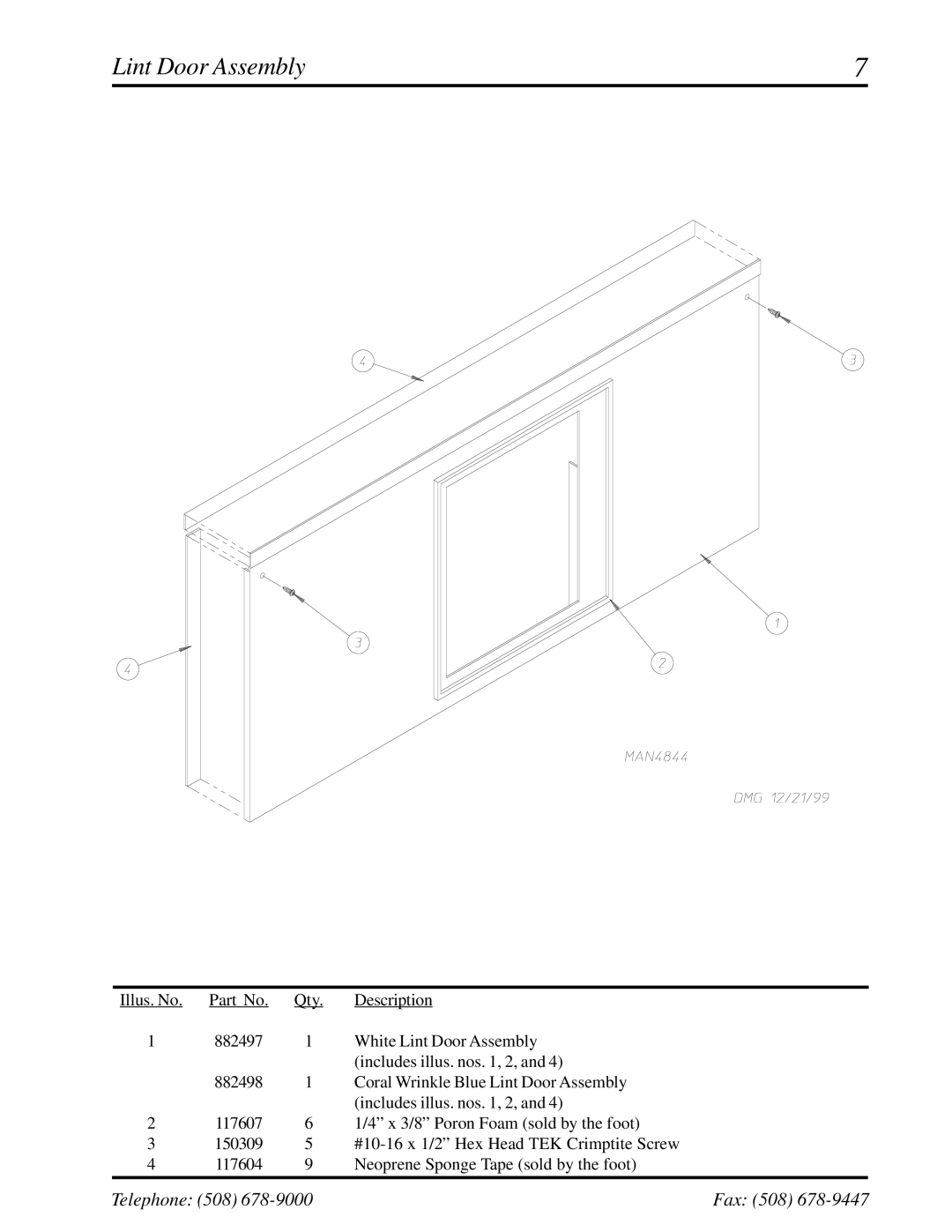 American Dryer Corp ML-175 manual Lint Door Assembly 