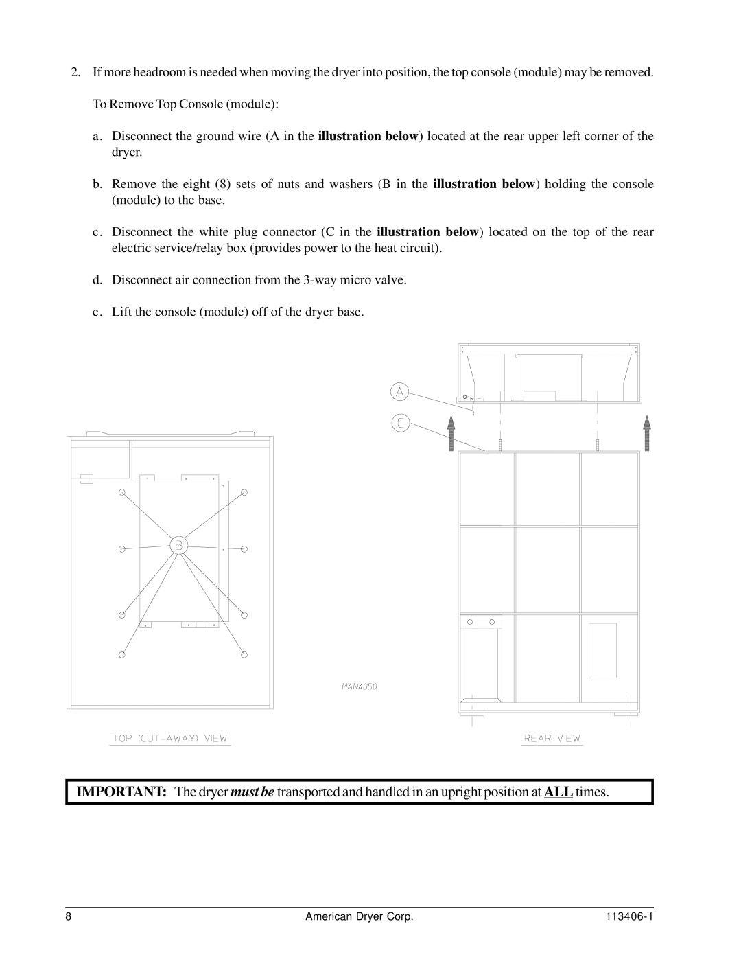 American Dryer Corp ML-175DR installation manual American Dryer Corp 113406-1 