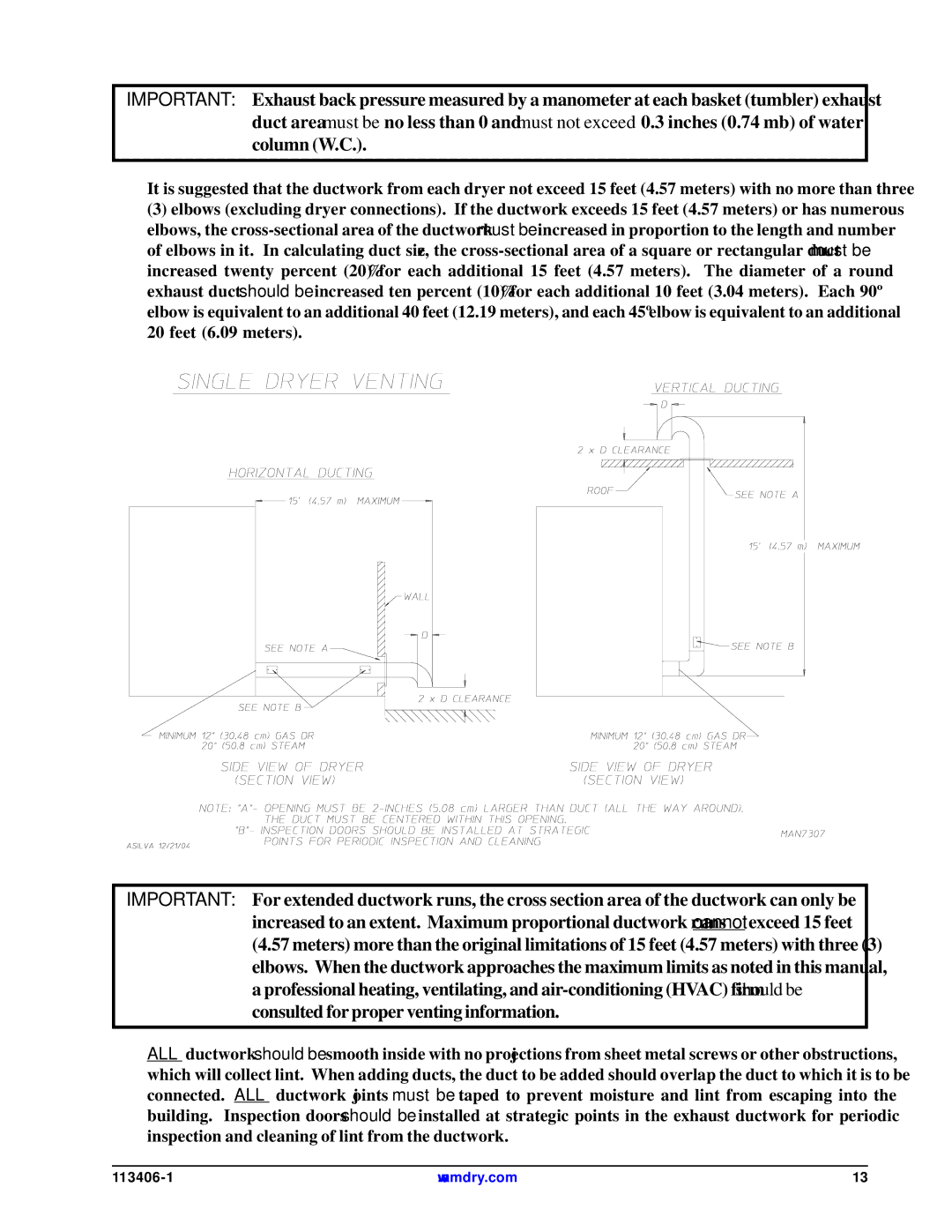 American Dryer Corp ML-175DR installation manual 113406-1 