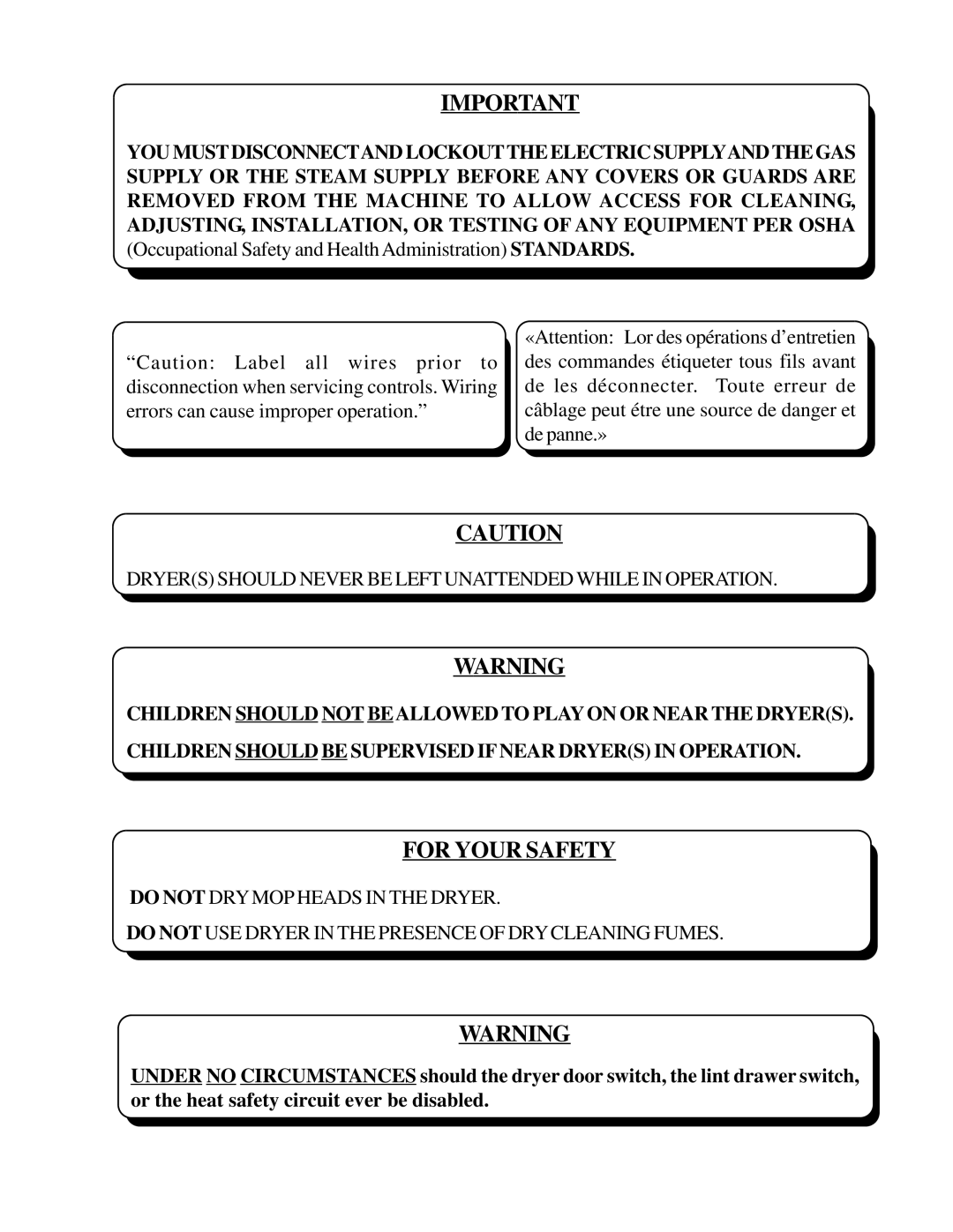 American Dryer Corp ML-175DR installation manual For Your Safety 