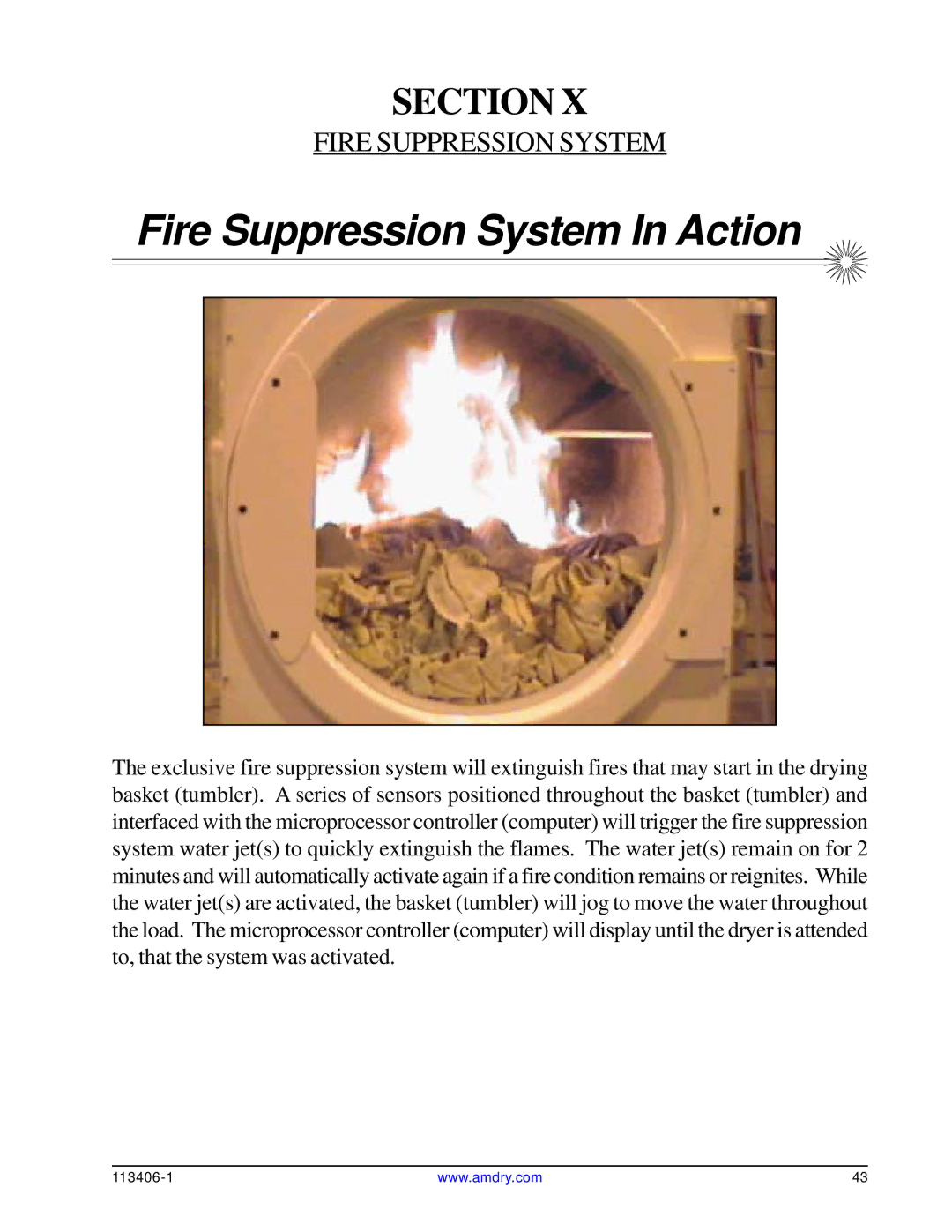 American Dryer Corp ML-175DR installation manual Fire Suppression System In Action 