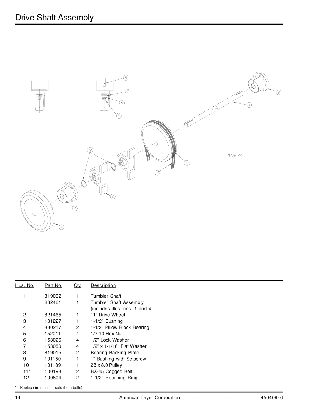 American Dryer Corp ML-190 manual Drive Shaft Assembly 