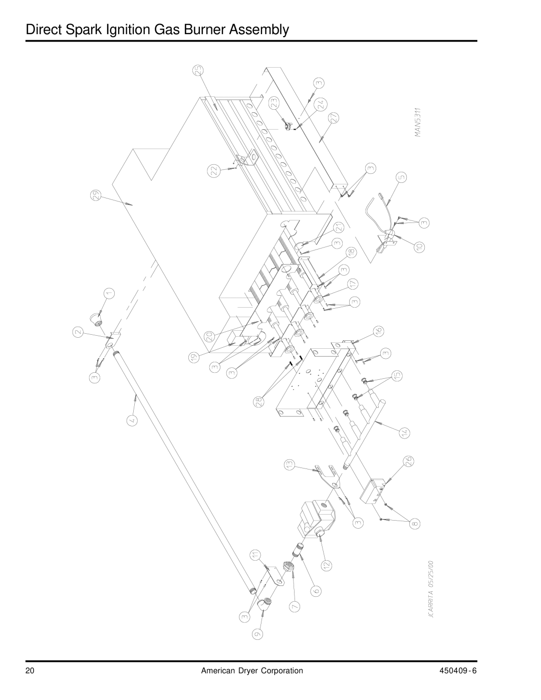 American Dryer Corp ML-190 manual Direct Spark Ignition Gas Burner Assembly 