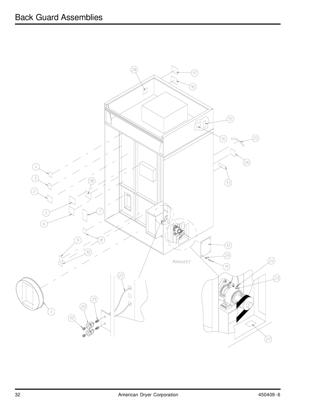 American Dryer Corp ML-190 manual Back Guard Assemblies 