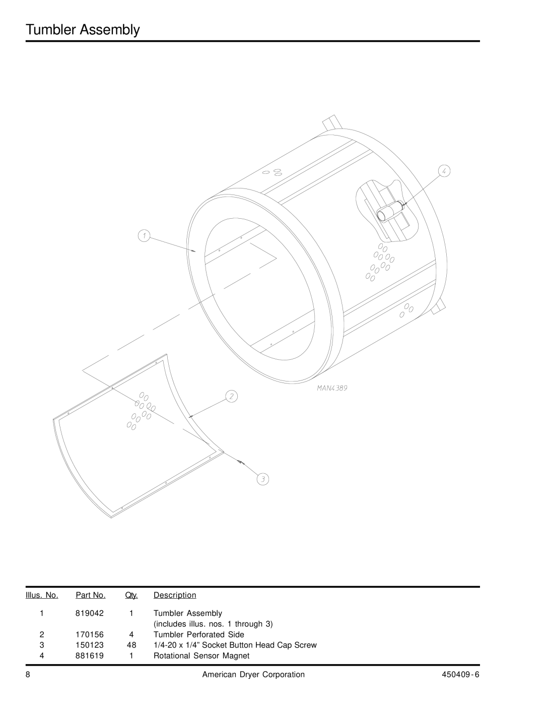 American Dryer Corp ML-190 manual Tumbler Assembly 