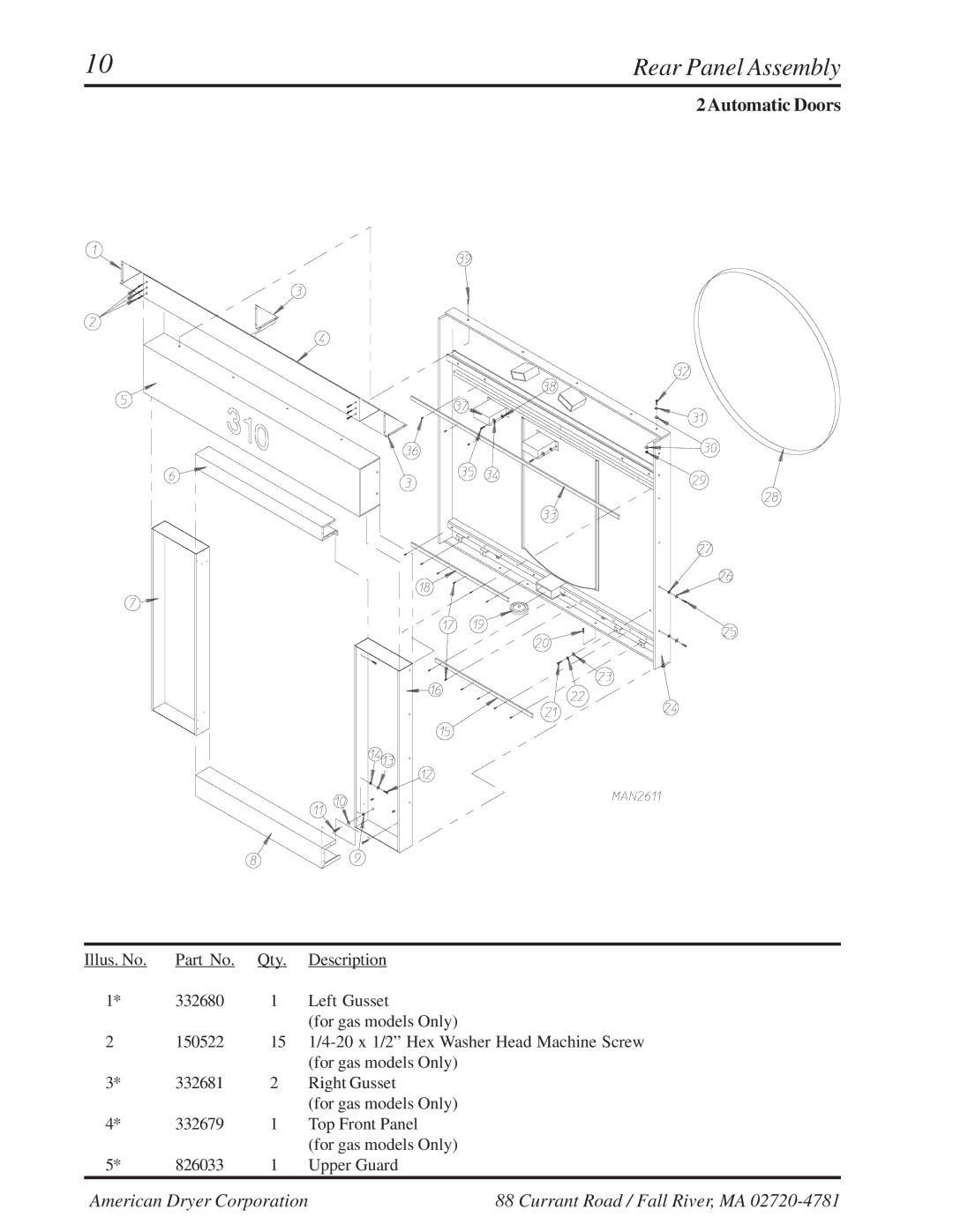 American Dryer Corp ML-310 manual Automatic Doors 