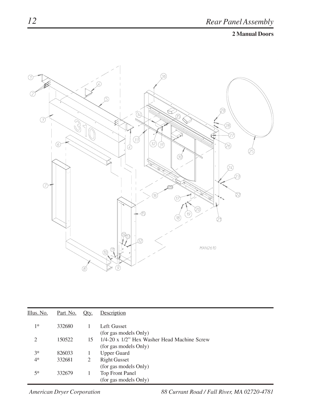 American Dryer Corp ML-310 manual Manual Doors 