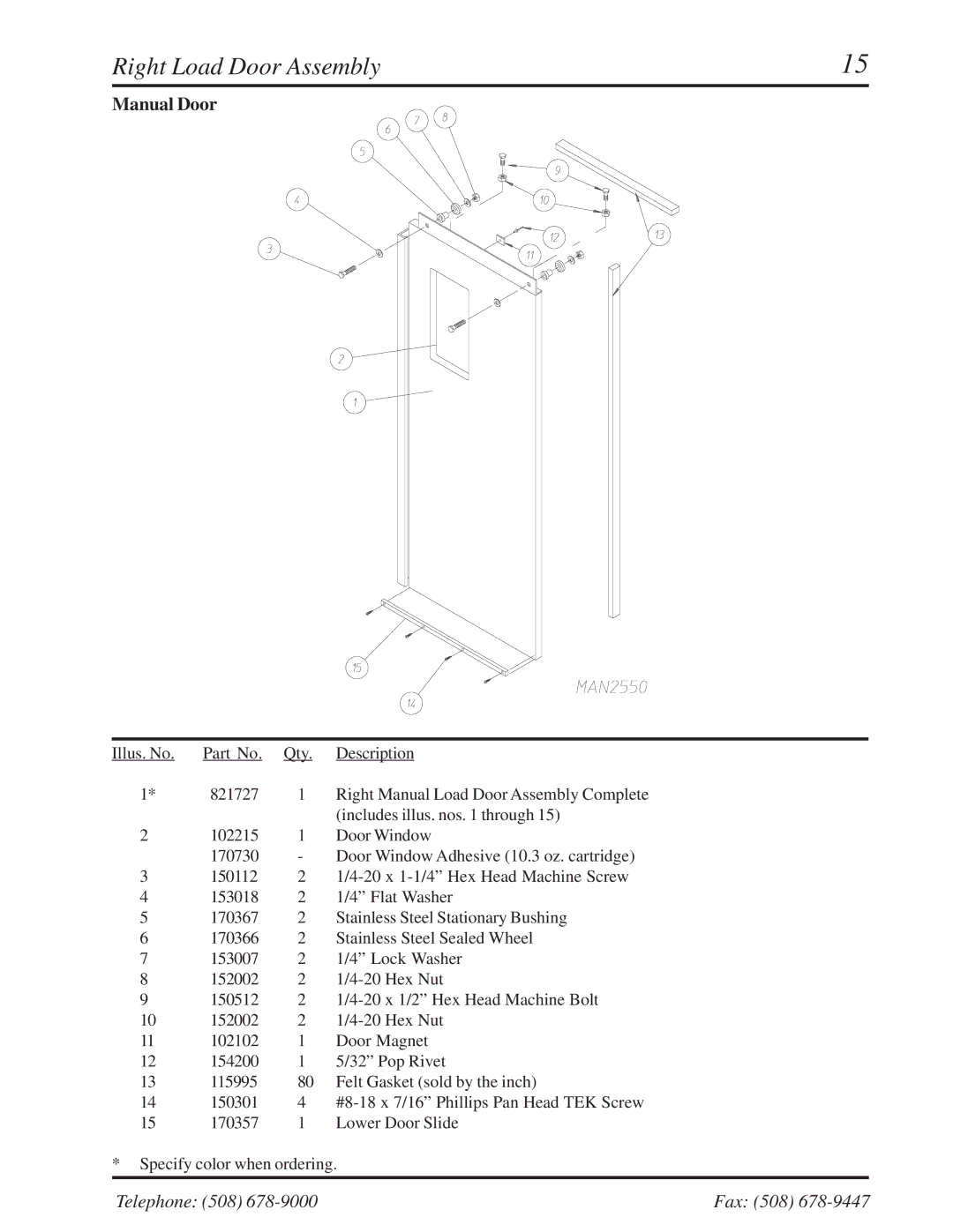 American Dryer Corp ML-310 manual Right Load Door Assembly 