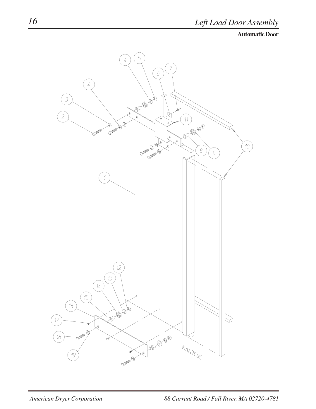 American Dryer Corp ML-310 manual Automatic Door 