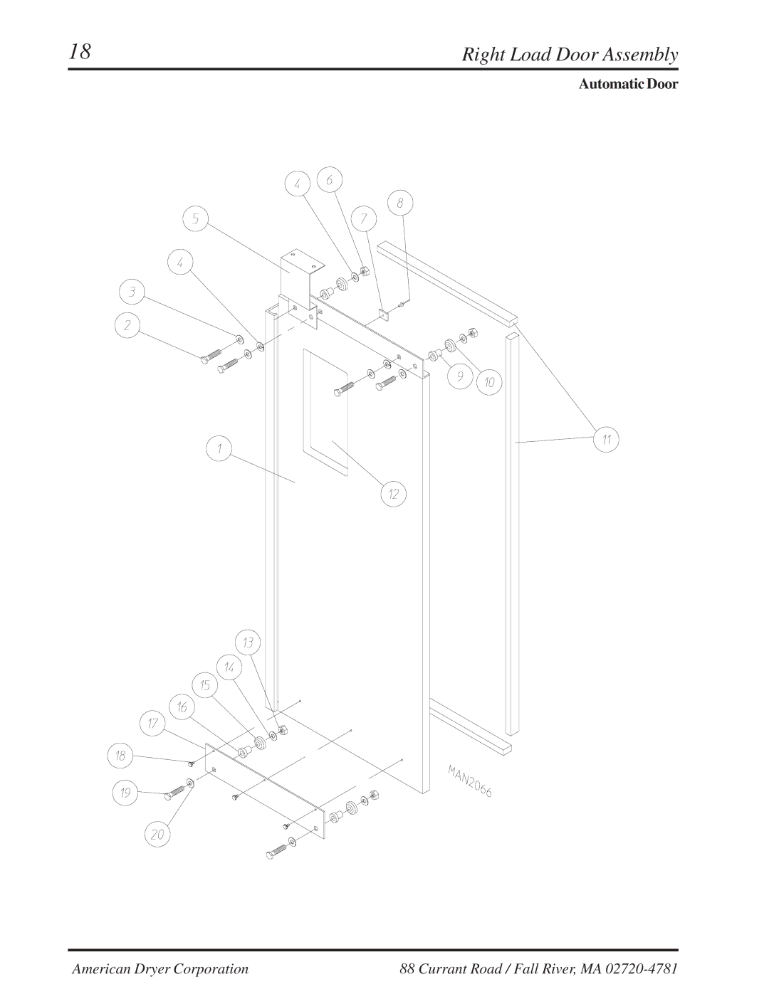 American Dryer Corp ML-310 manual Right Load Door Assembly 