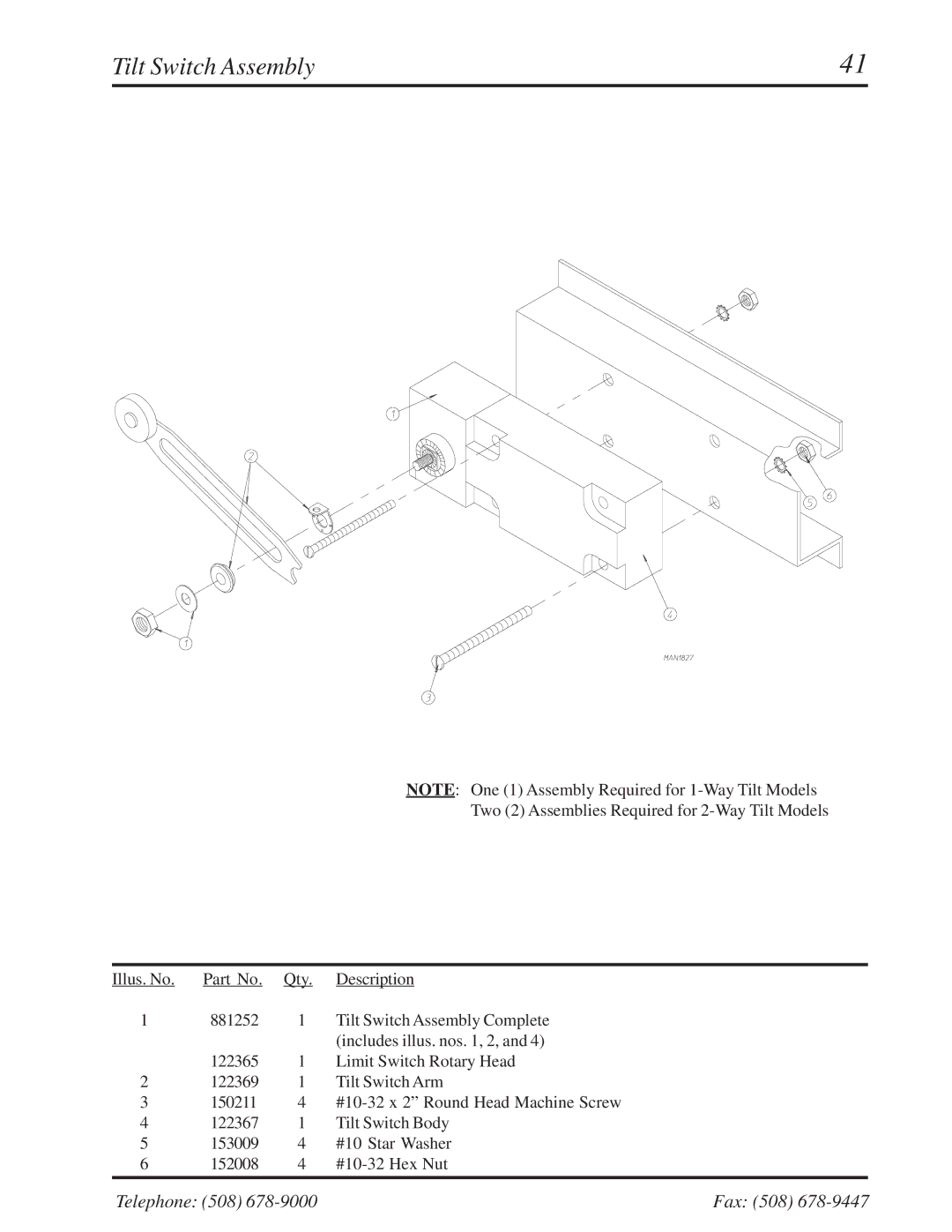 American Dryer Corp ML-310 manual Tilt Switch Assembly 