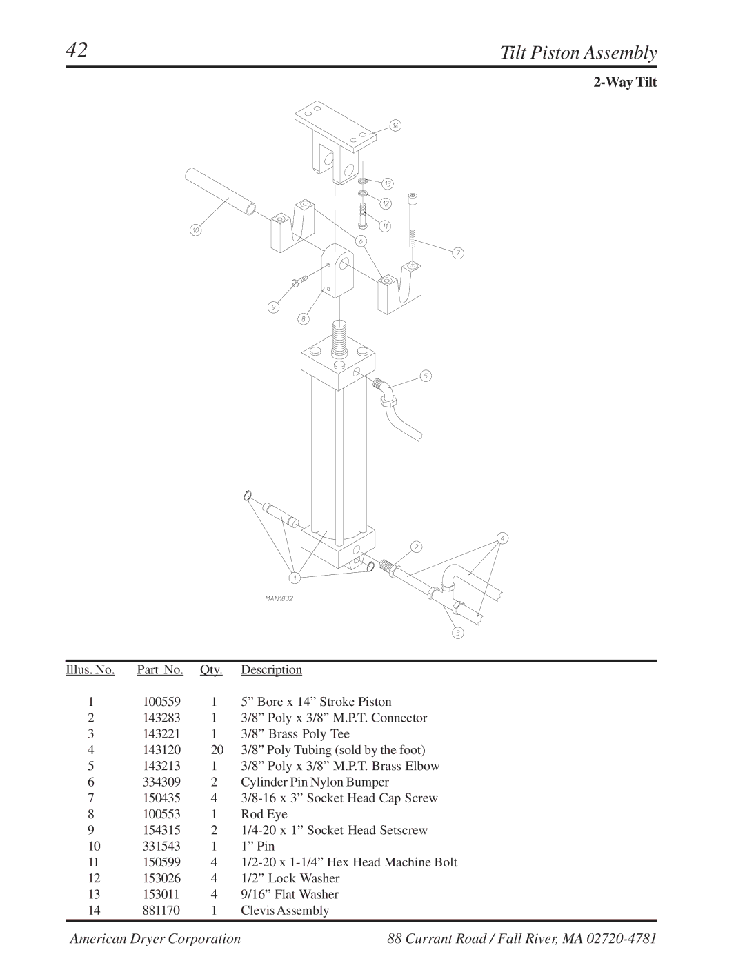 American Dryer Corp ML-310 manual Tilt Piston Assembly, Way Tilt 