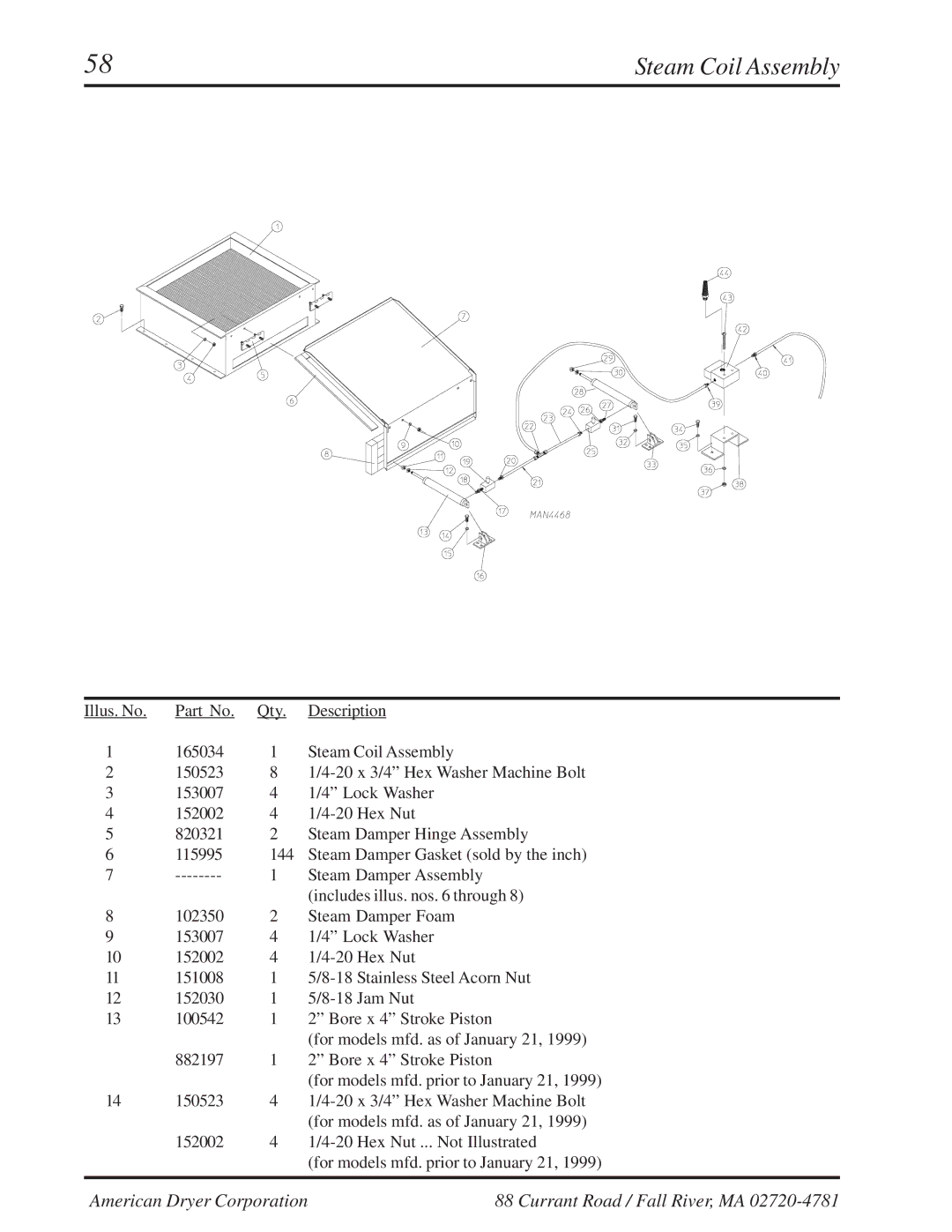 American Dryer Corp ML-310 manual Steam Coil Assembly 