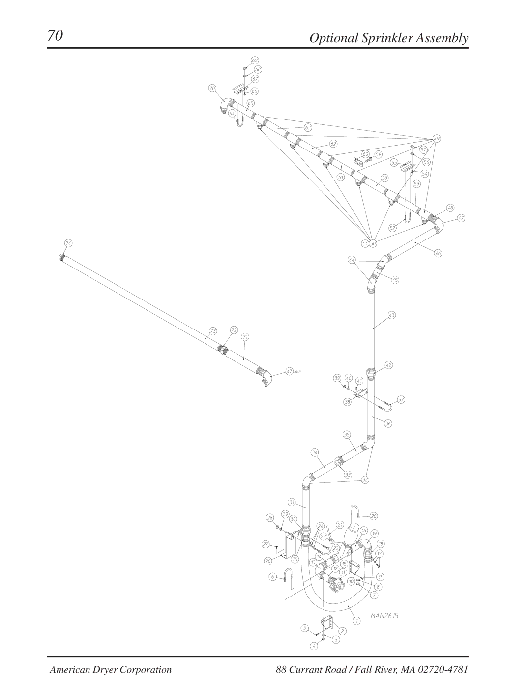 American Dryer Corp ML-310 manual Optional Sprinkler Assembly 