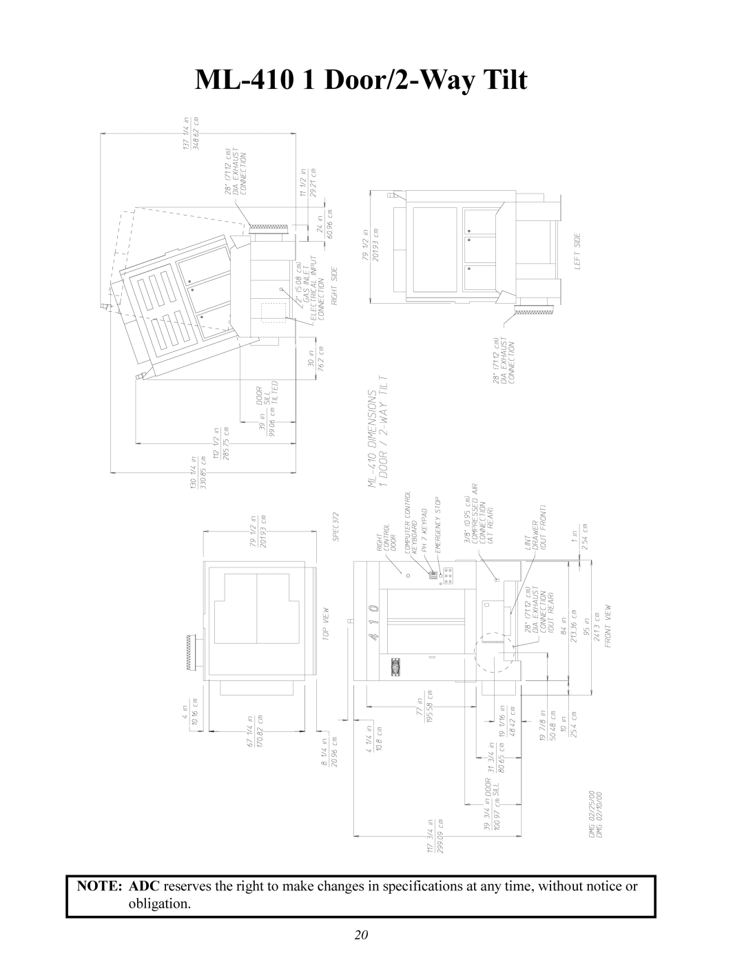 American Dryer Corp manual ML-410 1 Door/2-Way Tilt 