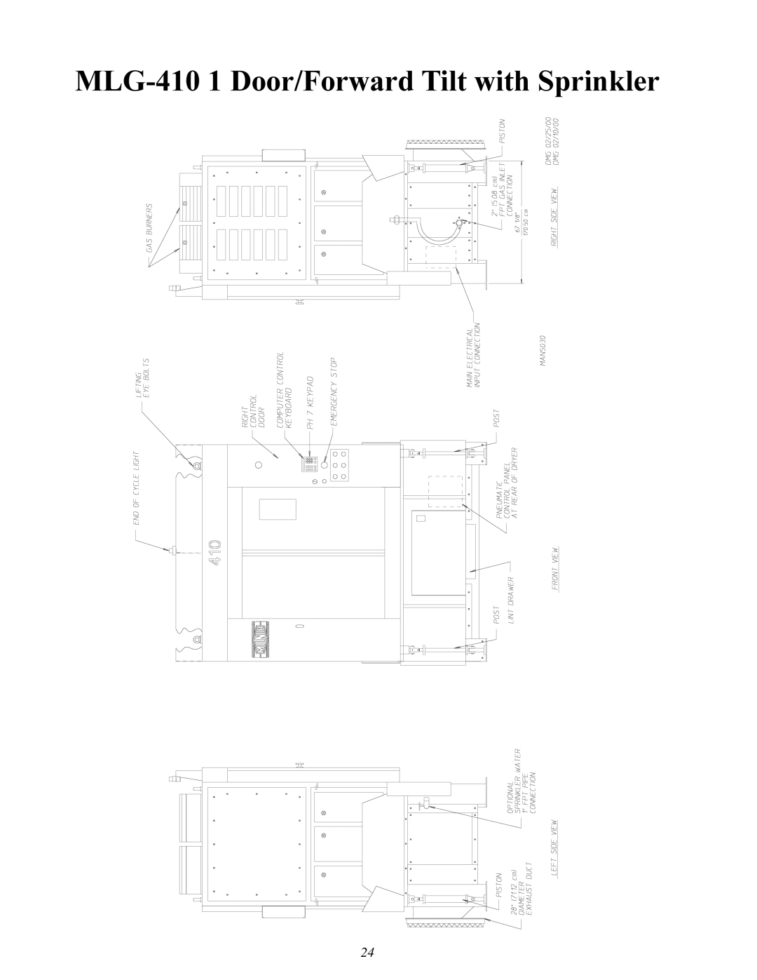 American Dryer Corp ML-410 manual MLG-410 1 Door/Forward Tilt with Sprinkler 